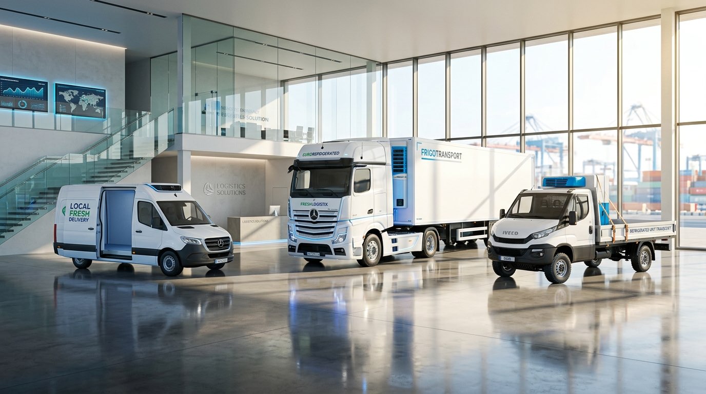 Navicon International refrigerated transport fleet including vans, trucks, and semi-trailers